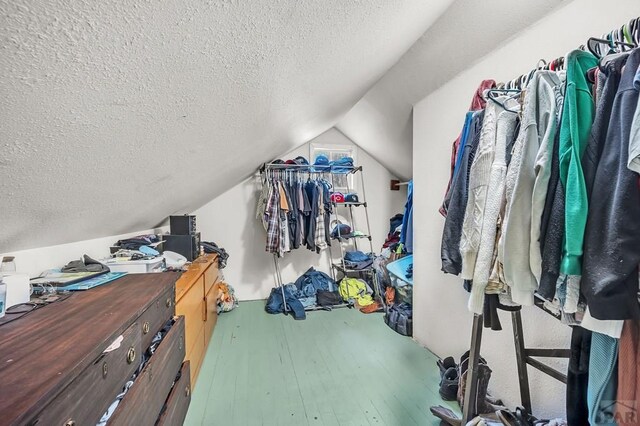 interior space with lofted ceiling and wood finished floors