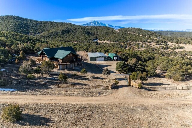 birds eye view of property with a mountain view and a rural view