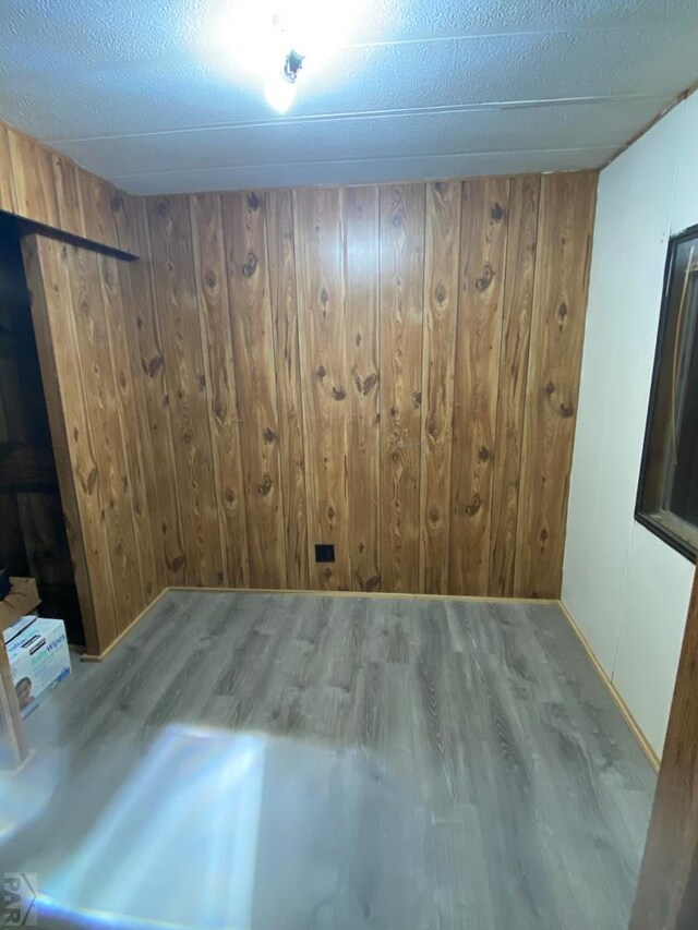 spare room featuring wood walls and wood finished floors