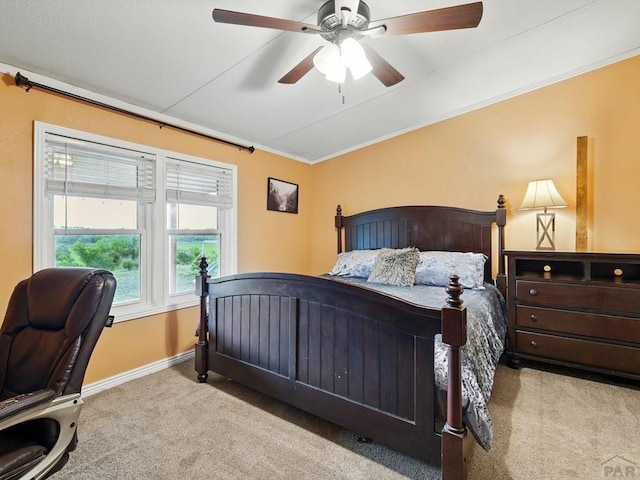 52825 E US Highway 50, Boone, CO 81025 - bedroom featuring carpet, ornamental molding, a ceiling fan, and vaulted ceiling