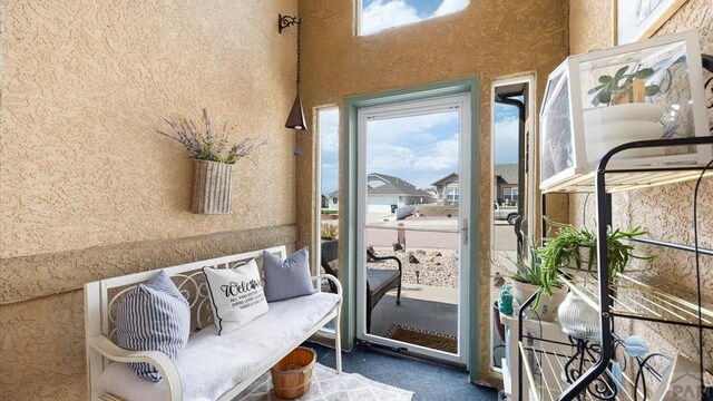 doorway featuring a towering ceiling