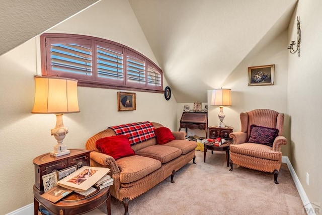 611 Rock Ridge Loop, Canon City, CO 81212 - living room with vaulted ceiling, light carpet, and baseboards