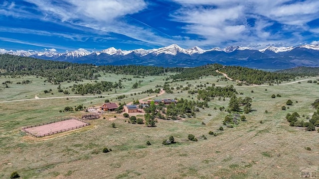 bird's eye view with a mountain view and a rural view