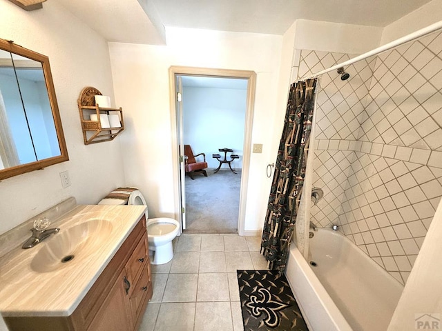 597 Piute Rd, Westcliffe, CO 81252 - bathroom featuring shower / tub combo, tile patterned flooring, vanity, and toilet