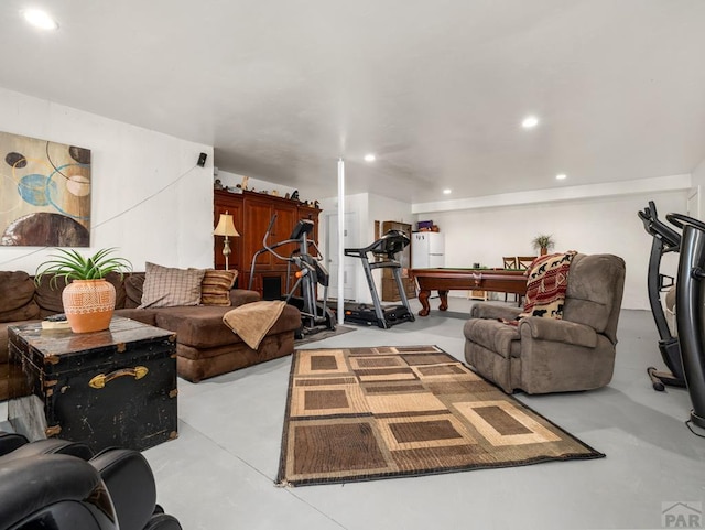 8760 Ridge Rd, Beulah, CO 81023 - living room featuring billiards, recessed lighting, and finished concrete floors