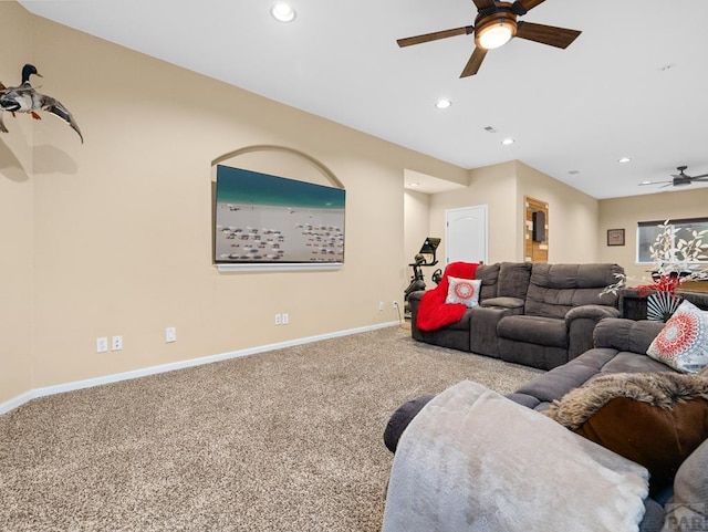 406 N Idledale Dr, Pueblo West, CO 81007 - living area featuring a ceiling fan, carpet floors, and recessed lighting