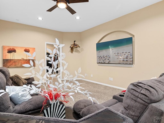 406 N Idledale Dr, Pueblo West, CO 81007 - living room with carpet, ceiling fan, and recessed lighting