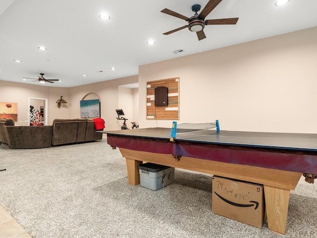 406 N Idledale Dr, Pueblo West, CO 81007 - game room with ceiling fan, recessed lighting, and carpet flooring