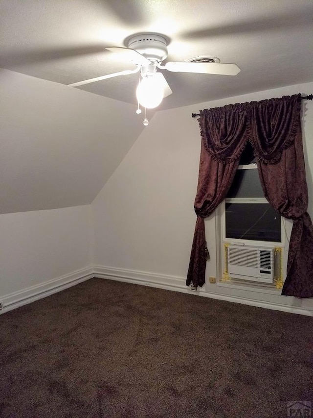 bonus room with ceiling fan, carpet, vaulted ceiling, and cooling unit