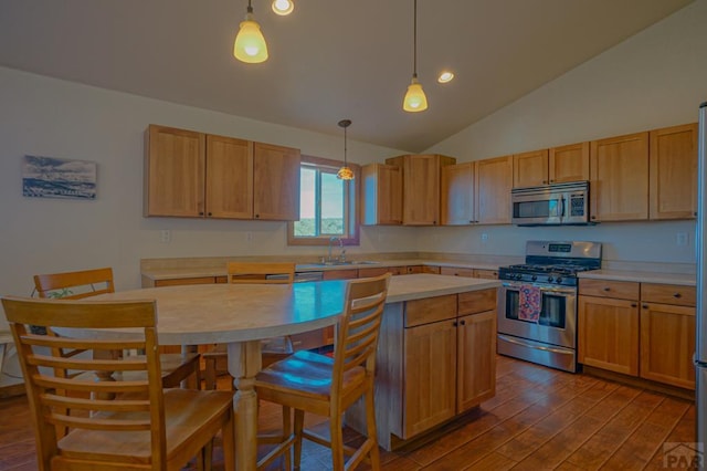 1771 Sunrise Rd, Walsenburg, CO 81089 - kitchen featuring a sink, dark wood-type flooring, appliances with stainless steel finishes, and light countertops