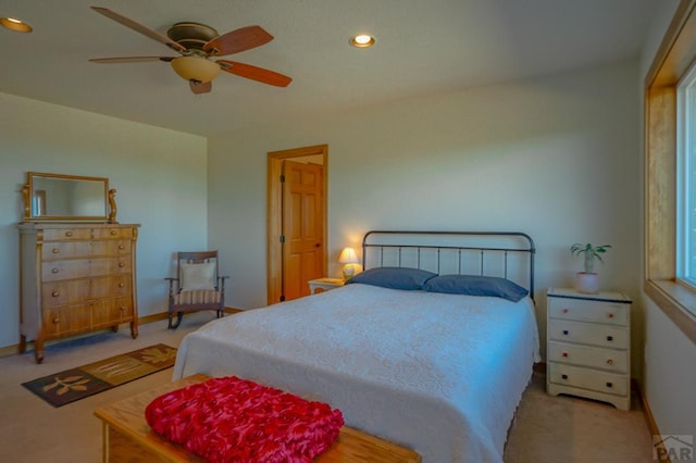1771 Sunrise Rd, Walsenburg, CO 81089 - bedroom featuring recessed lighting, baseboards, carpet, and a ceiling fan