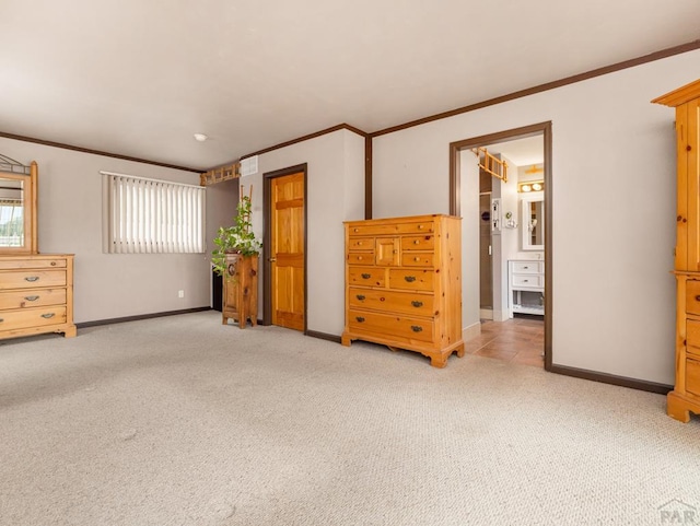 2910 8th Ave, Pueblo, CO 81008 - bedroom featuring light carpet, ornamental molding, and ensuite bathroom