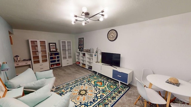 356 S Littler Dr, Pueblo West, CO 81007 - living room featuring carpet and a chandelier