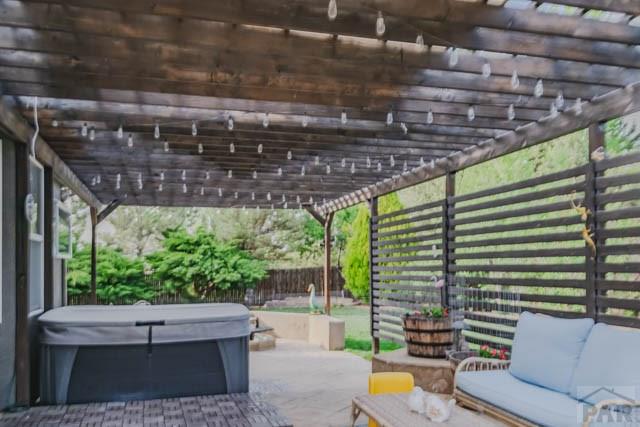 356 S Littler Dr, Pueblo West, CO 81007 - view of patio / terrace featuring a hot tub and a pergola
