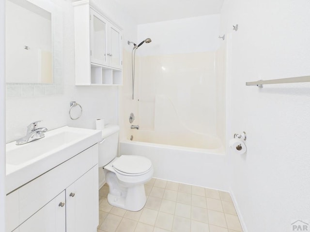 full bathroom featuring vanity, shower / bathing tub combination, toilet, and tile patterned flooring