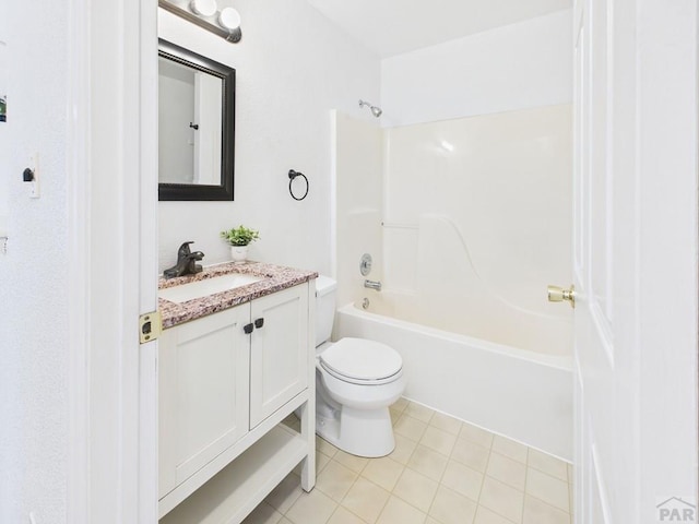 full bathroom featuring bathing tub / shower combination, toilet, and vanity