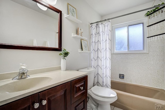 20 N 32nd St, Colorado Springs, CO 80904 - bathroom with vanity, toilet, and shower / tub combo with curtain