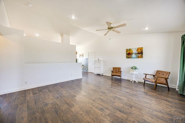 1085 E Blackstone Dr, Pueblo West, CO 81007 - sitting room with a ceiling fan, wood finished floors, vaulted ceiling, and recessed lighting