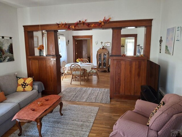 living area featuring wood finished floors