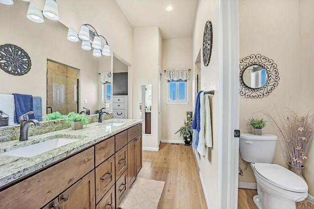 bathroom featuring a sink, baseboards, toilet, and wood finished floors