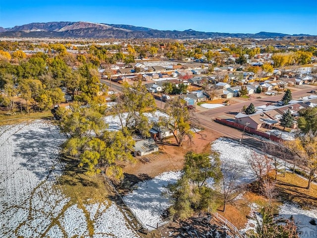 aerial view featuring a residential view and a mountain view