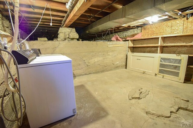 view of unfinished basement