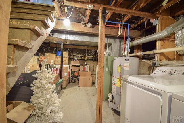 unfinished basement featuring gas water heater