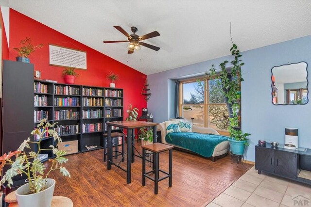 interior space with lofted ceiling and wood finished floors