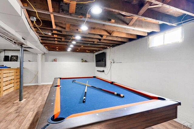 rec room with billiards and wood finished floors