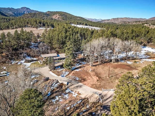 birds eye view of property featuring a mountain view