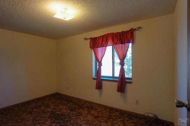 unfurnished room with carpet floors and a textured ceiling