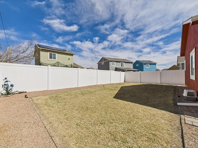 view of yard with a fenced backyard