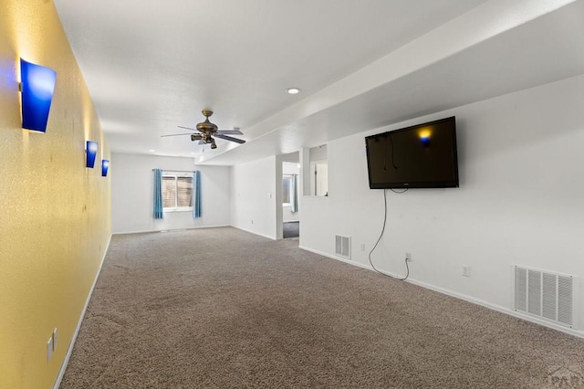 853 S Blakeland Dr, Pueblo West, CO 81007 - unfurnished living room with ceiling fan, carpet, and recessed lighting