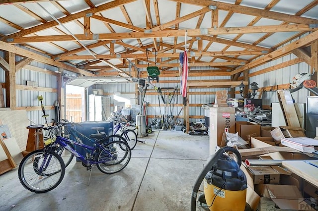 garage with metal wall