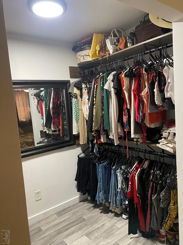 walk in closet featuring wood finished floors