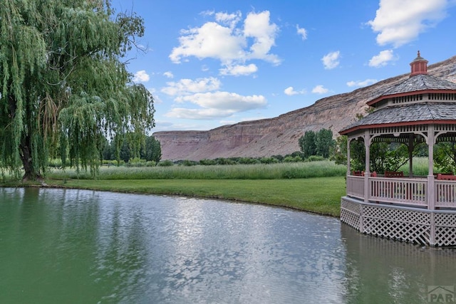 24074 Fruitland Mesa Rd, Crawford, CO 81415 - water view with a gazebo and a mountainous background