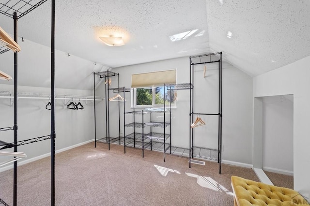 interior space featuring baseboards, vaulted ceiling, and a textured ceiling