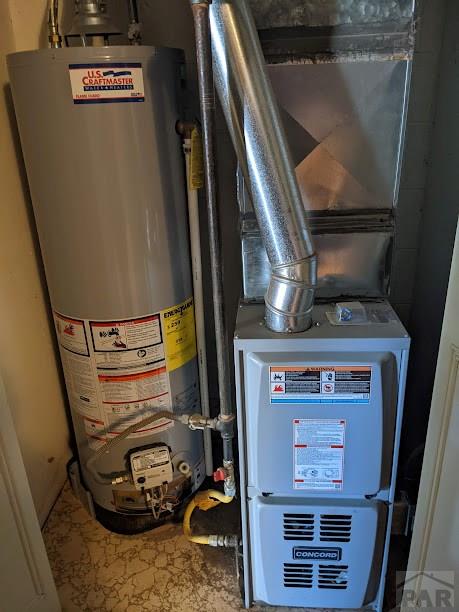 utility room featuring water heater