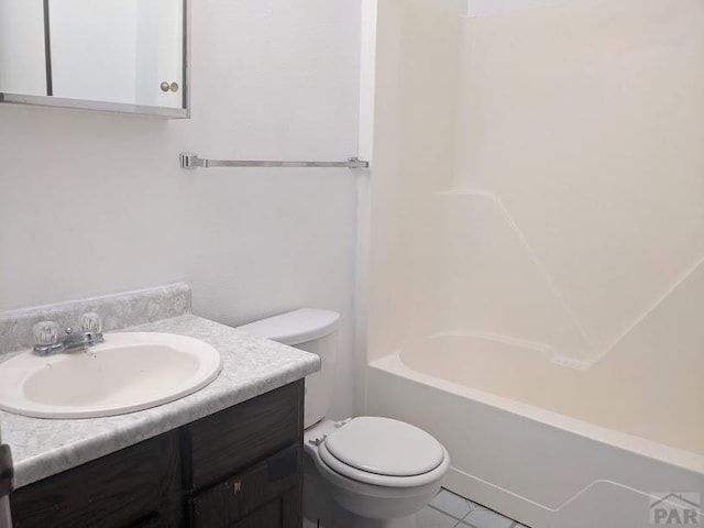 full bathroom featuring vanity, toilet, and shower / bathtub combination