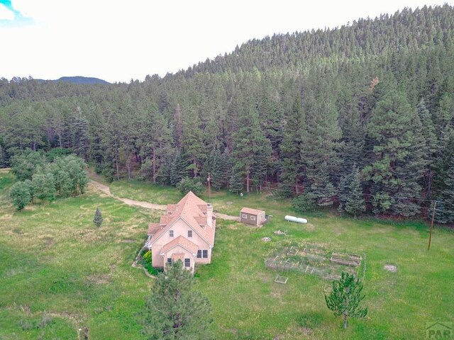 drone / aerial view with a forest view