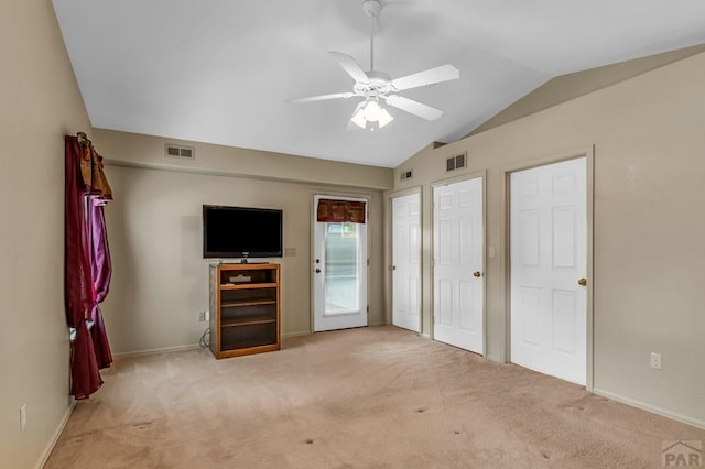 5048 Sage St, Pueblo, CO 81005 - unfurnished bedroom with vaulted ceiling, carpet flooring, baseboards, and a ceiling fan