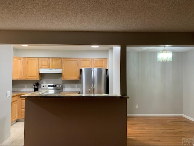 kitchen featuring appliances with stainless steel finishes, light brown cabinets, and under cabinet range hood