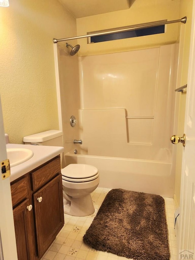 full bathroom with toilet, shower / tub combination, and vanity