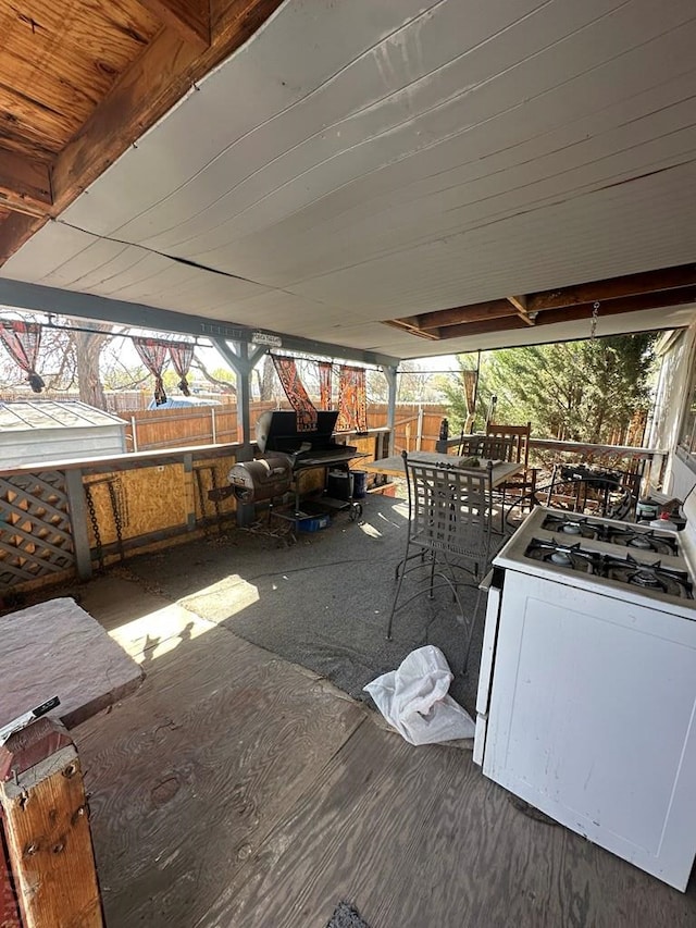 view of patio / terrace featuring a fenced backyard and outdoor dining space