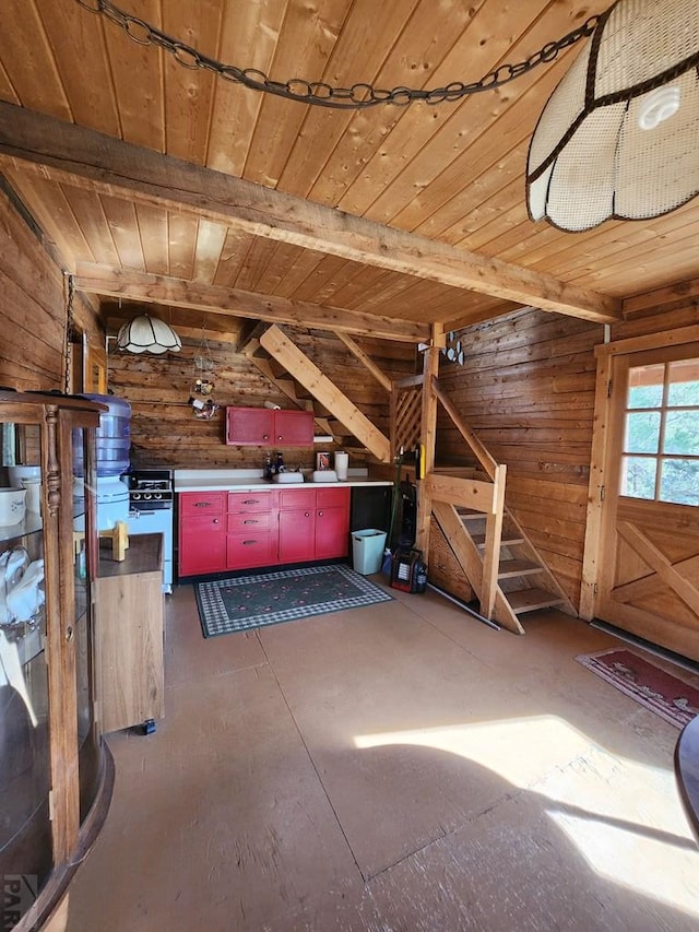 interior space with wood walls and wood ceiling