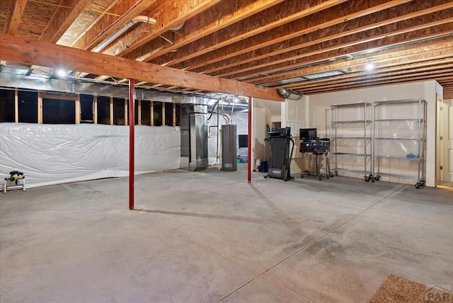 unfinished basement with gas water heater