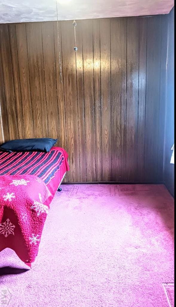 2318 W 17th St, Pueblo, CO 81003 - bedroom featuring carpet and wood walls