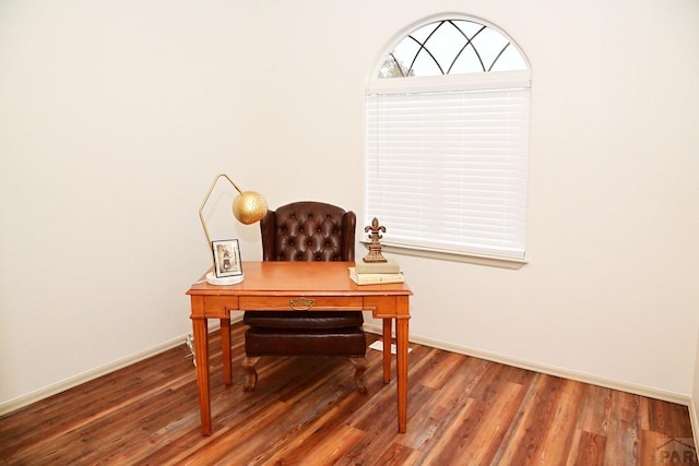 office with baseboards and wood finished floors