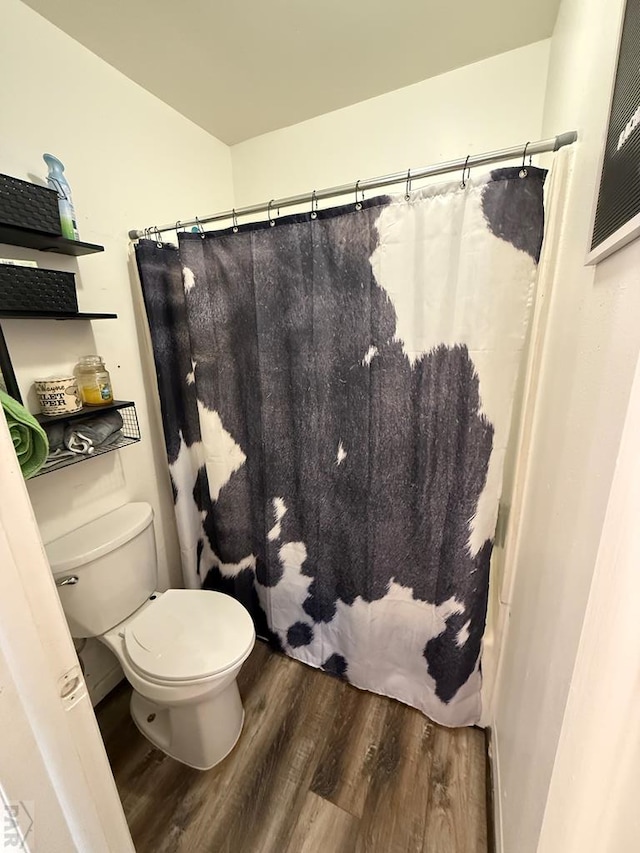 bathroom with toilet and wood finished floors