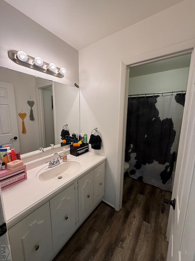 full bathroom with wood finished floors and vanity